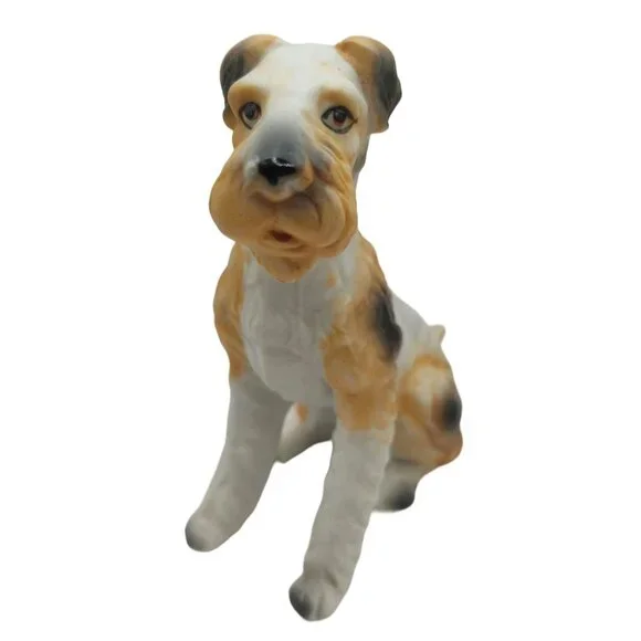 Vintage Porcelain Wire Haired Terrier Dog Figurine 4" Hand-Painted Made In Korea - Picture 1 of 9